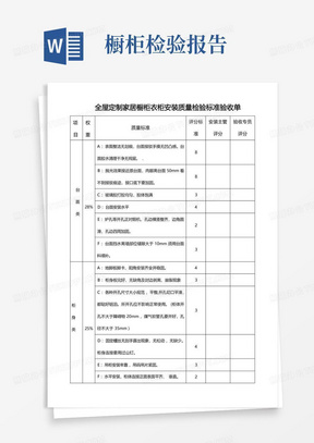 全屋定制家居橱柜衣柜安装质量检验标准验收单