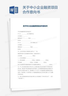 关于中小企业融资项目合作意向书