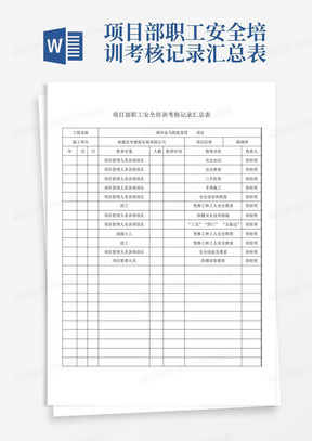 项目部职工安全培训考核记录汇总表