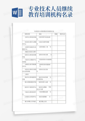 专业技术人员继续教育培训机构名录