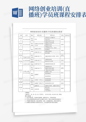 网络创业培训(直播班)学员班课程安排表