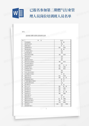 已报名参加第二期燃气行业管理人员岗位培训班人员名单