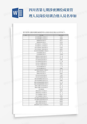 四川省第七期涉密测绘成果管理人员岗位培训合格人员名单如