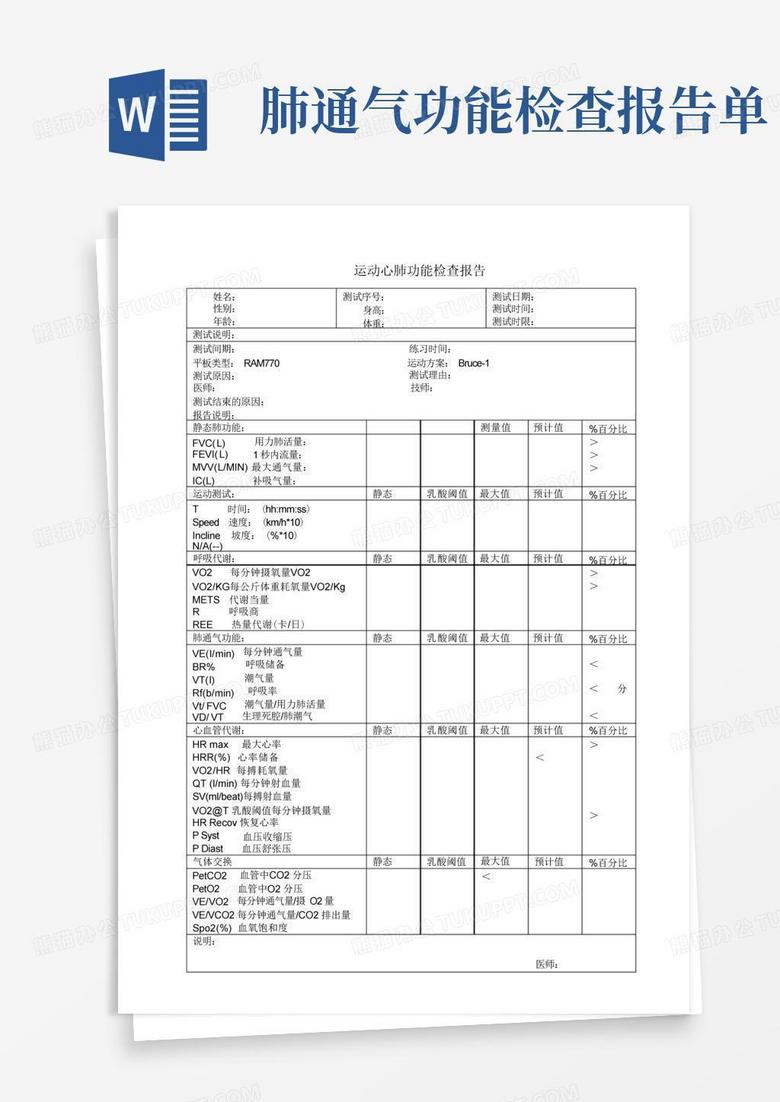 运动肺功能检查报告Word模板下载_编号qoagyydd_熊猫办公