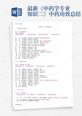 最新《中药学专业知识二》中药功效总结