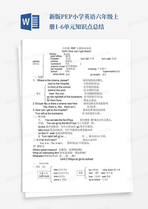 新版PEP小学英语六年级上册1-6单元知识点总结