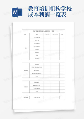 教育培训机构学校成本利润一览表