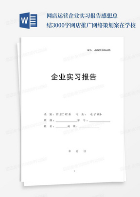 网店运营企业实习报告感想总结3000字网店推广网络策划案在学校...