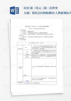 历史:第三单元《第二次世界大战》知识点归纳和测评(人教新课标九年级下...