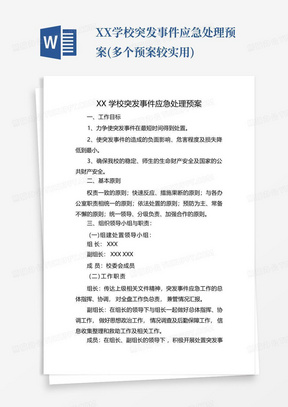 XX学校突发事件应急处理预案(多个预案较实用)