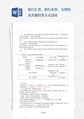 银行汇票、银行本票、支票的及其他结算方式总结