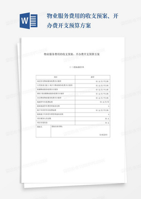 物业服务费用的收支预案、开办费开支预算方案