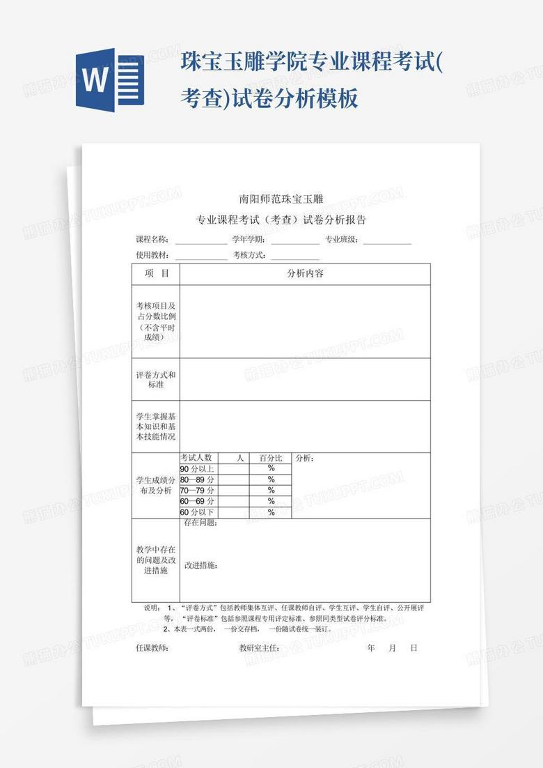 珠宝玉雕学院专业课程考试(考查)试卷分析模板