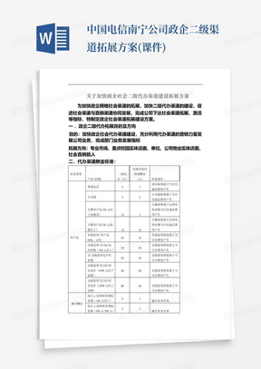 中国电信南宁公司政企二级渠道拓展方案(课件)