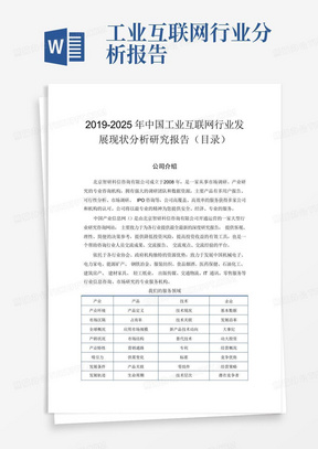 2019-2025年中国工业互联网行业发展现状分析研究报告(目录)