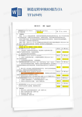 制造过程审核8D报告(IATF16949)