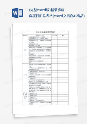 (完整word版)精装房验房项目汇总表格(word文档良心出品)