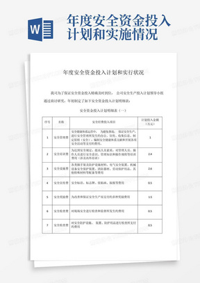 年度安全资金投入计划和实施情况