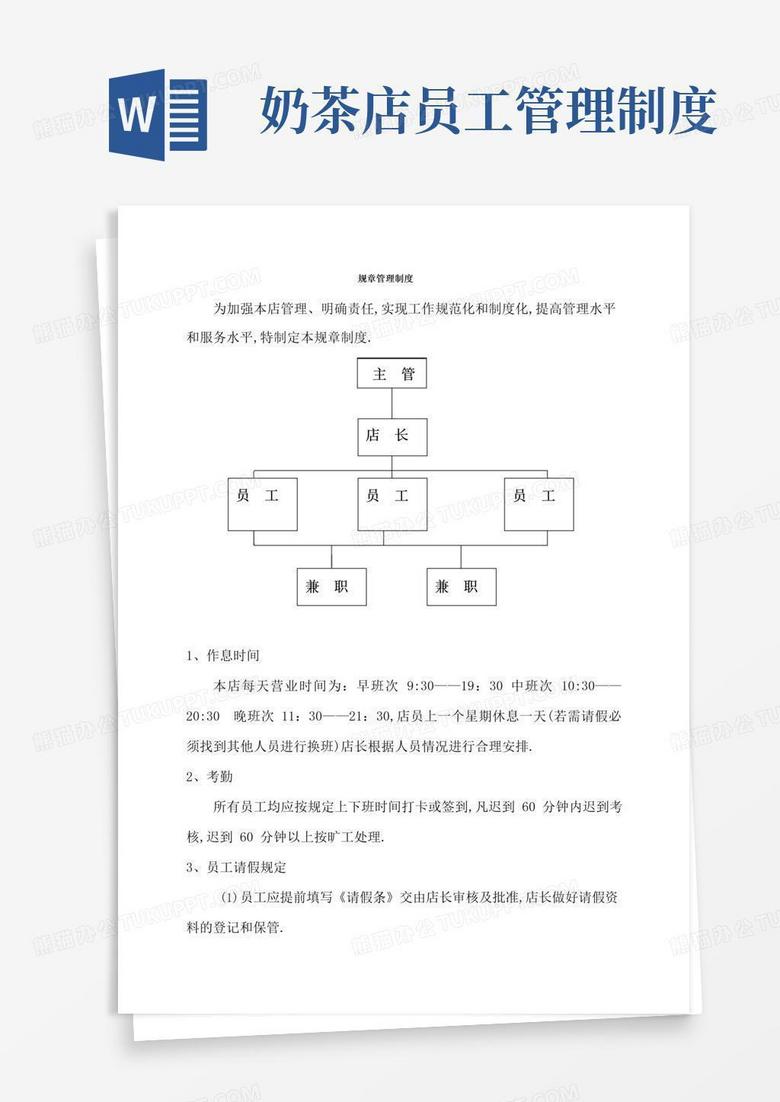 大气版奶茶店管理制度及职责概述