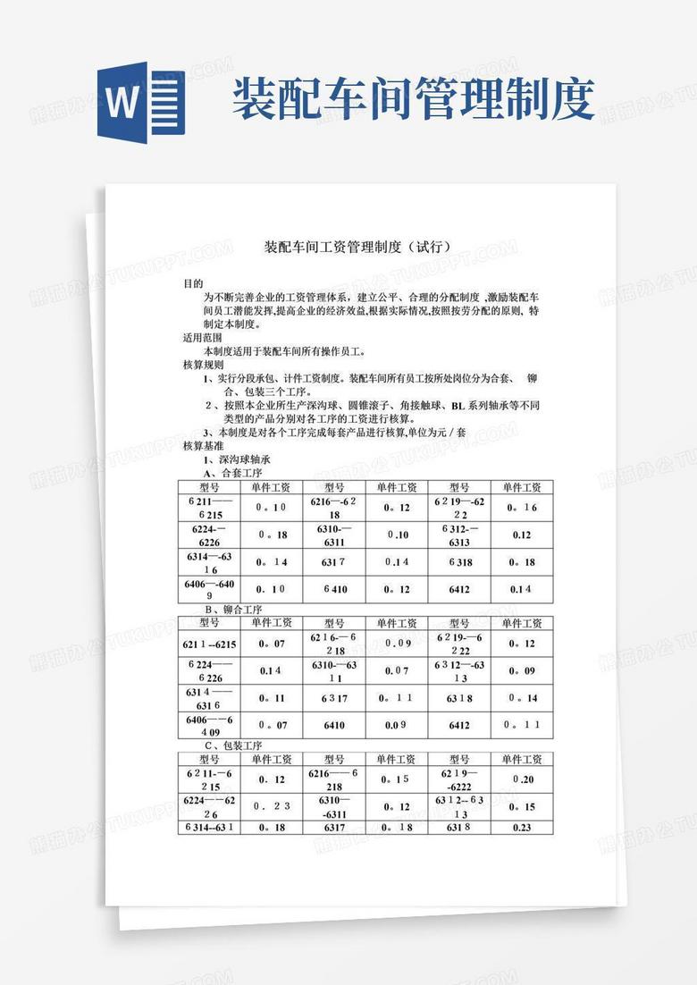 实用的装配车间工资管理制度