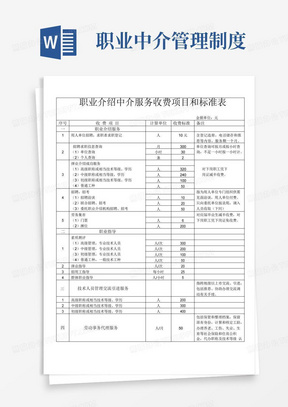 简易版职业介绍中介服务收费项目和标准表