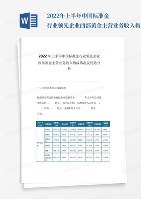 2022年上半年中国标准金行业领先企业西部黄金主营业务收入构成情况及...