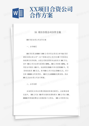 XX项目合资公司合作方案