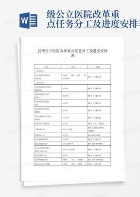 级公立医院改革重点任务分工及进度安排表-