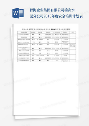 智海企业集团有限公司榆次水泥分公司2013年度安全培训计划表