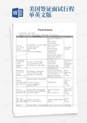 美国签证面试行程单英文版-