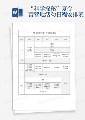 “科学探秘”夏令营营地活动日程安排表-