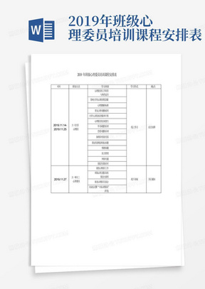 2019年班级心理委员培训课程安排表-