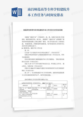 南昌师范高等专科学校建院升本工作任务与时间安排表-