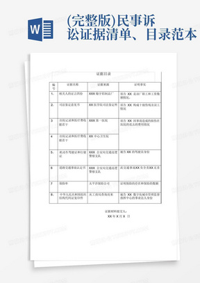 (完整版)民事诉讼证据清单、目录范本