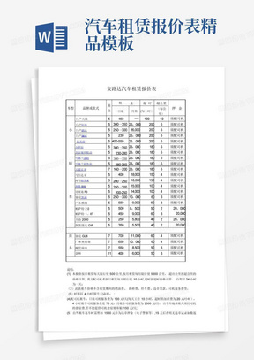 汽车租赁报价表---精品模板