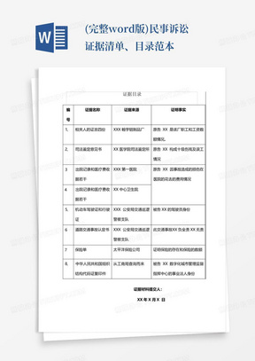 (完整word版)民事诉讼证据清单、目录范本