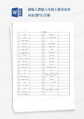 新版人教版八年级上册英语单词表(默写)全册