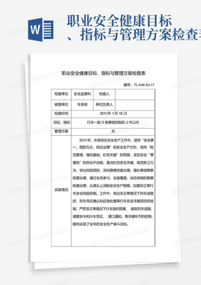 职业安全健康目标、指标与管理方案检查表-