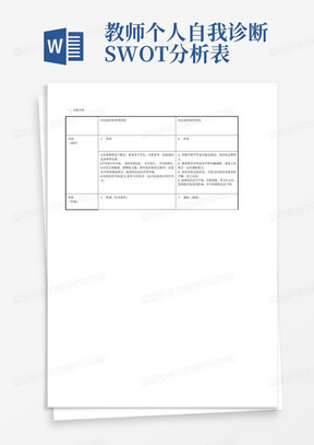 教师个人自我诊断SWOT分析表