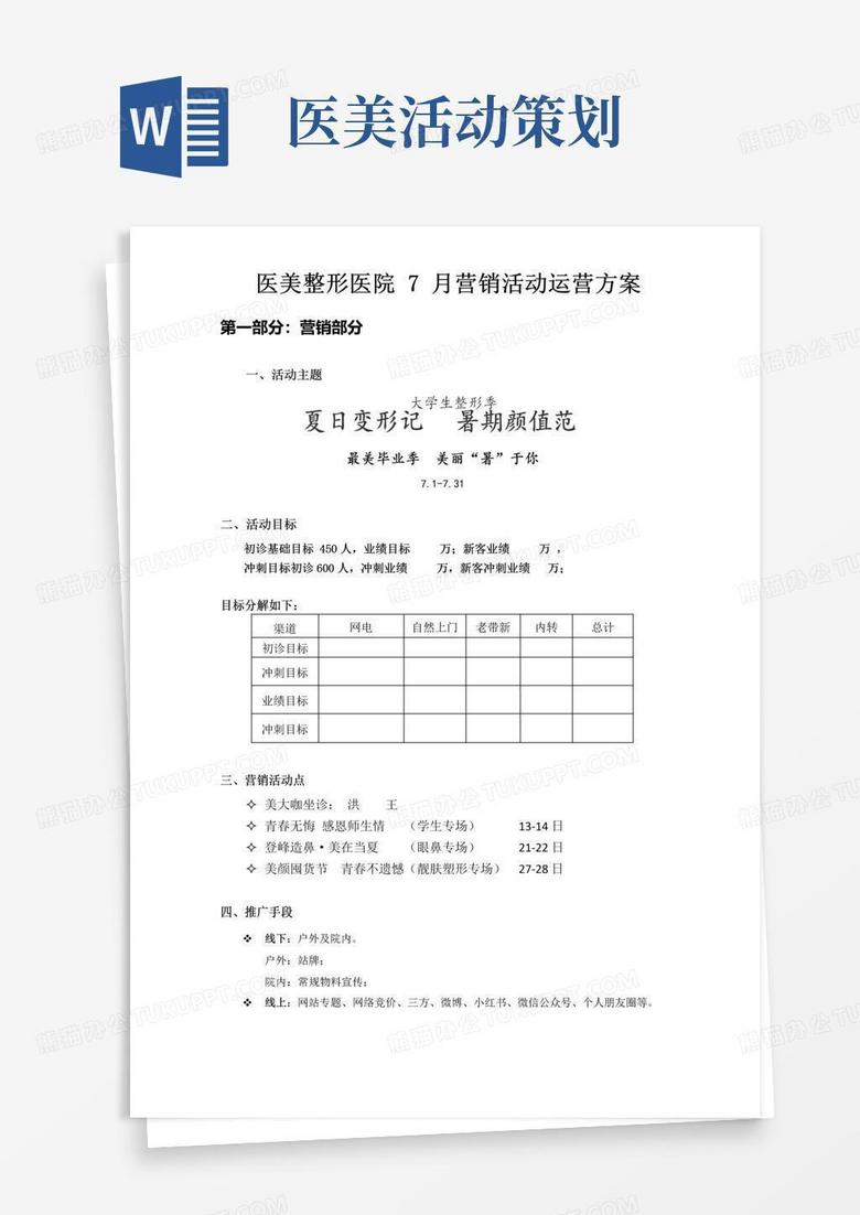 通用版医美整形医院7月营销活动运营方案