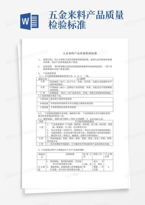 五金来料产品质量检验标准