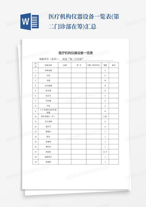 医疗机构仪器设备一览表(第二门诊部在筹)汇总