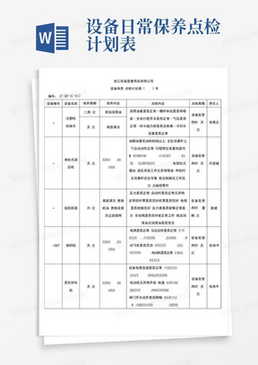 设备日常保养点检计划表