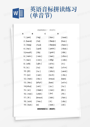 英语音标拼读练习(单音节)