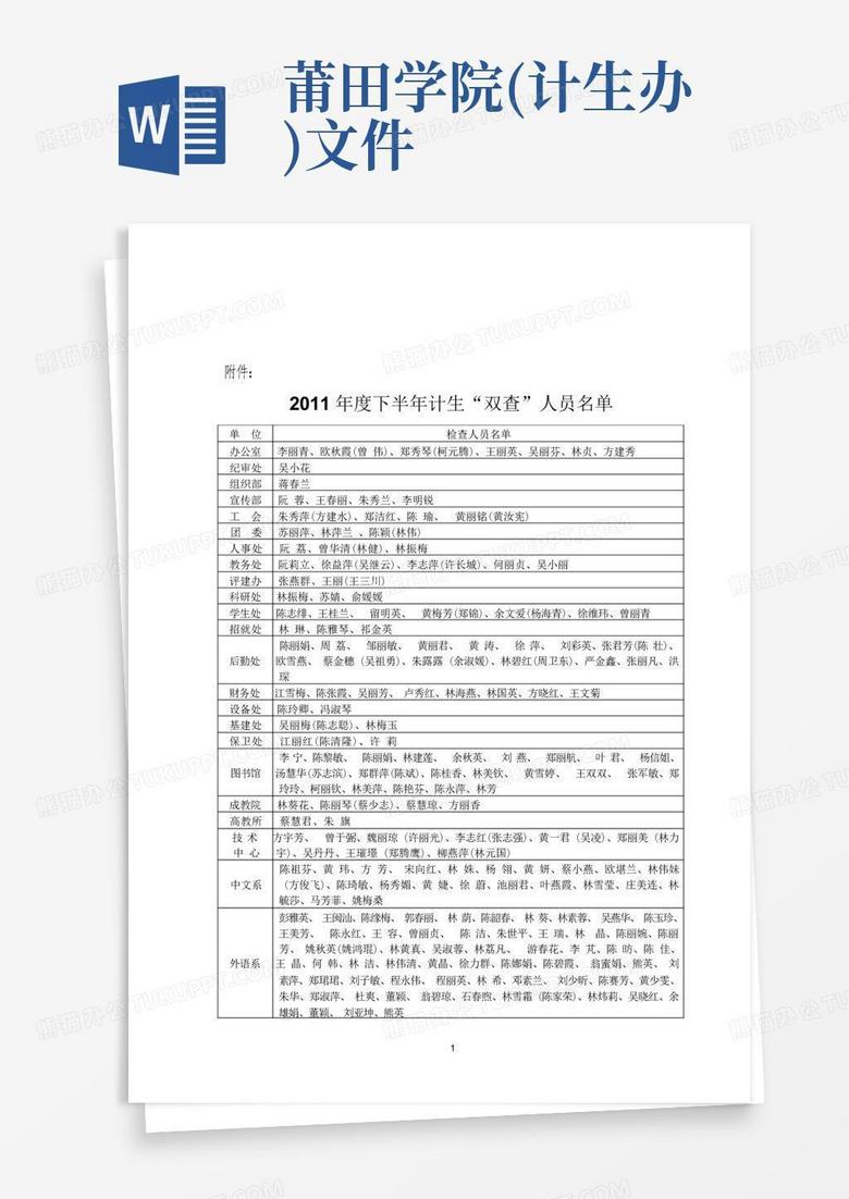 莆田学院(计生办)文件Word模板下载_编号lkymgboj_熊猫办公