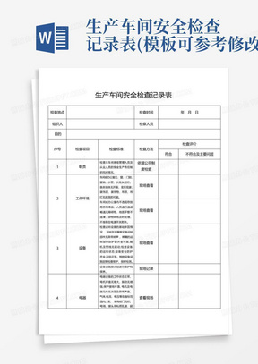 生产车间安全检查记录表(模板可参考修改)