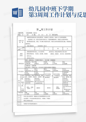 幼儿园中班下学期第3周周工作计划与反思-