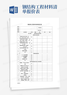 钢结构工程材料清单报价表