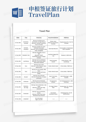 申根签证旅行计划TravelPlan