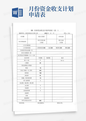 月份资金收支计划申请表-